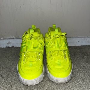 neon green, size 9 and 1/2 women’s, fila, sneakers
